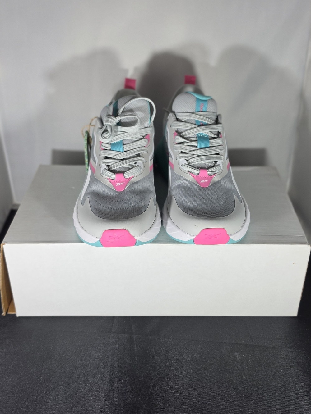 Reebok Women's Grey Sneakers with Pink & Aqua Highlights - Picture 3 of 6